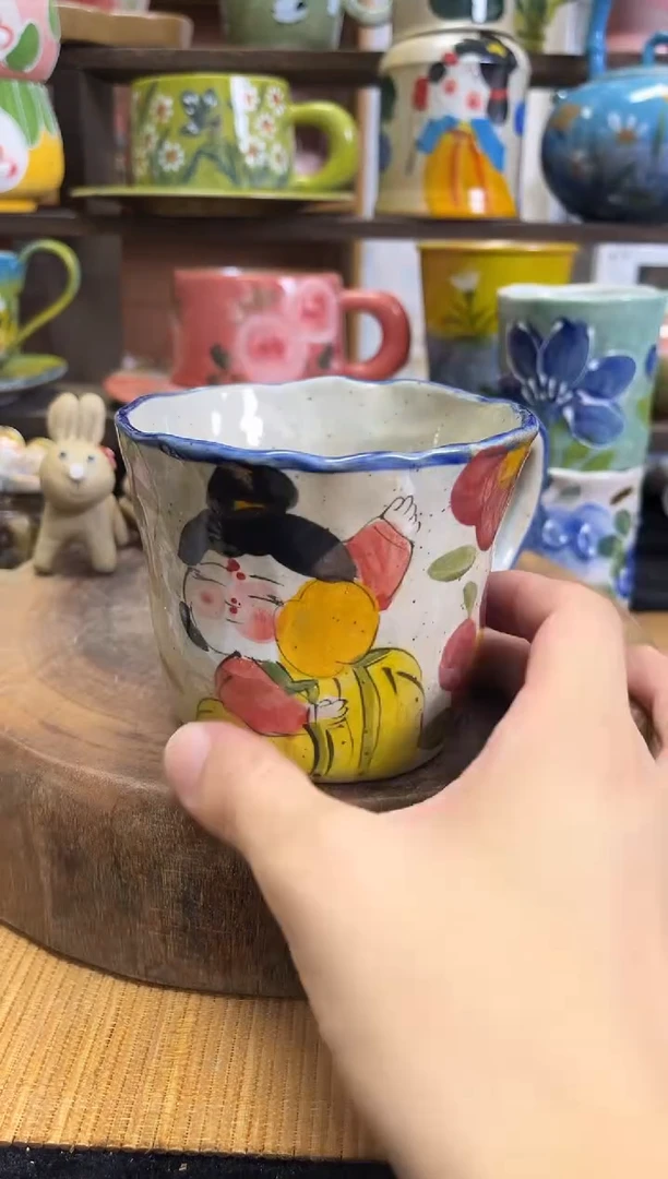 杯子手绘高温釉下陶瓷