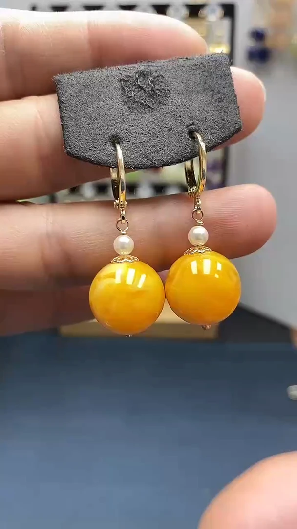 【闪购商品】蜜蜡耳饰银S925镀金镶嵌尺寸16mm耳扣06