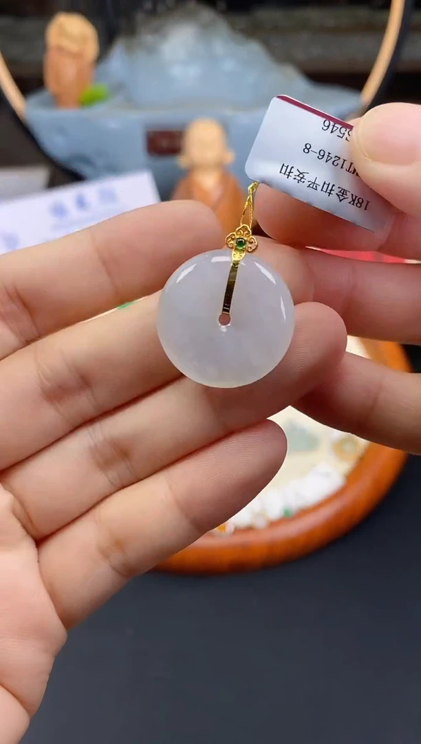 吊坠(不含链)18K金镶嵌翡翠平安扣多样性发其一@@CMT1246-8