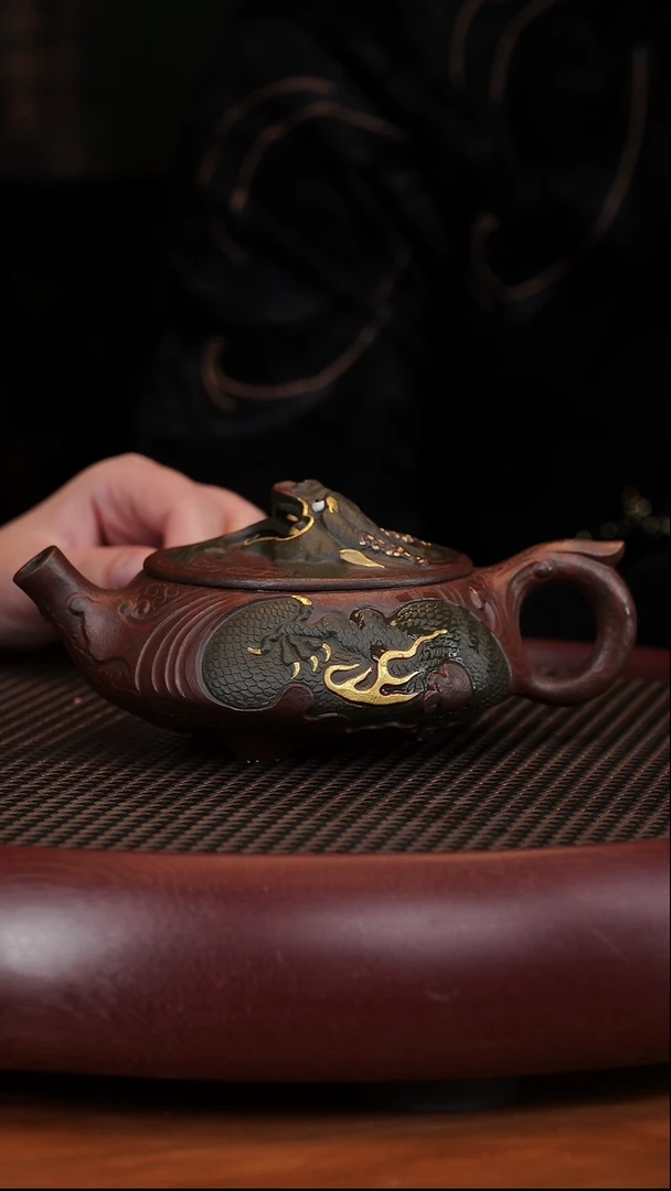 【闪购商品】紫砂茶壶1-30高水波龙泽四方壶老青段220CC