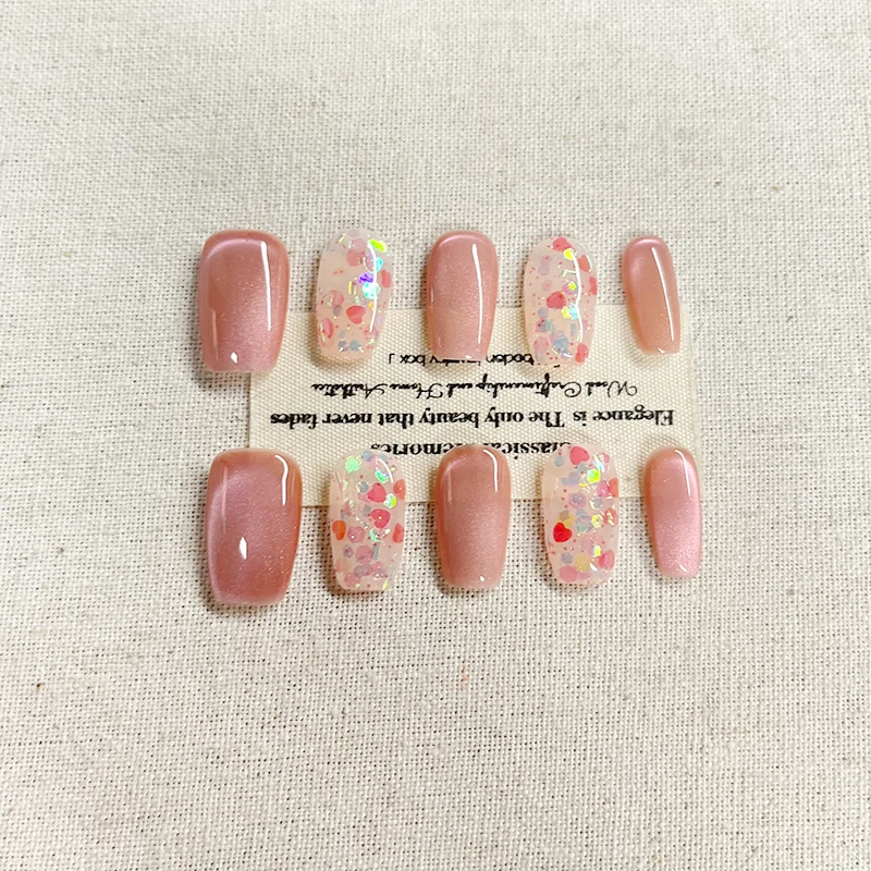 素甲研究所“甜粉星梦”纯手工显白穿戴甲短方款美甲专用甲片SJ-200