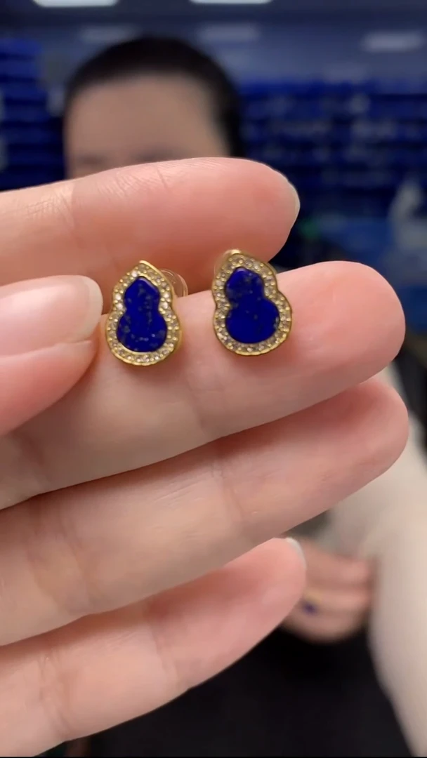 银S925镶嵌青金石耳饰EZ4958