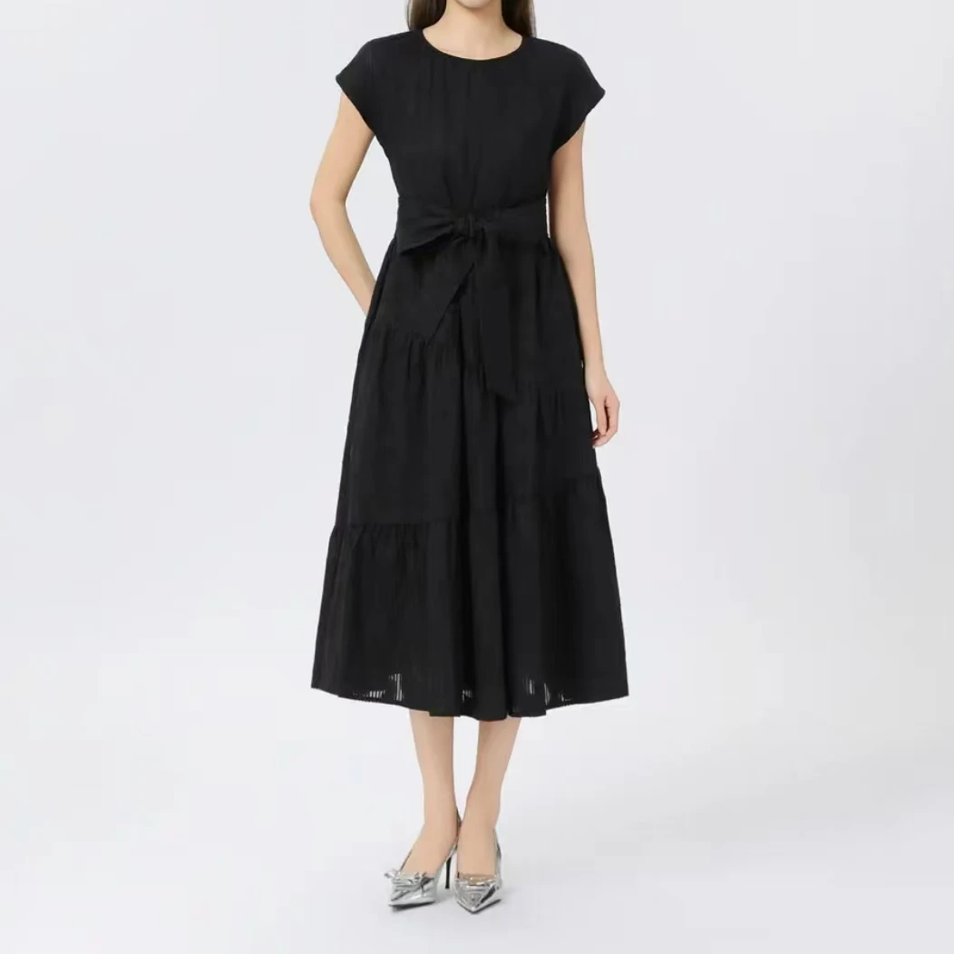 AMASS/阿玛施圆领插肩袖长裙小众气质显瘦连衣裙（含内衬）5500533