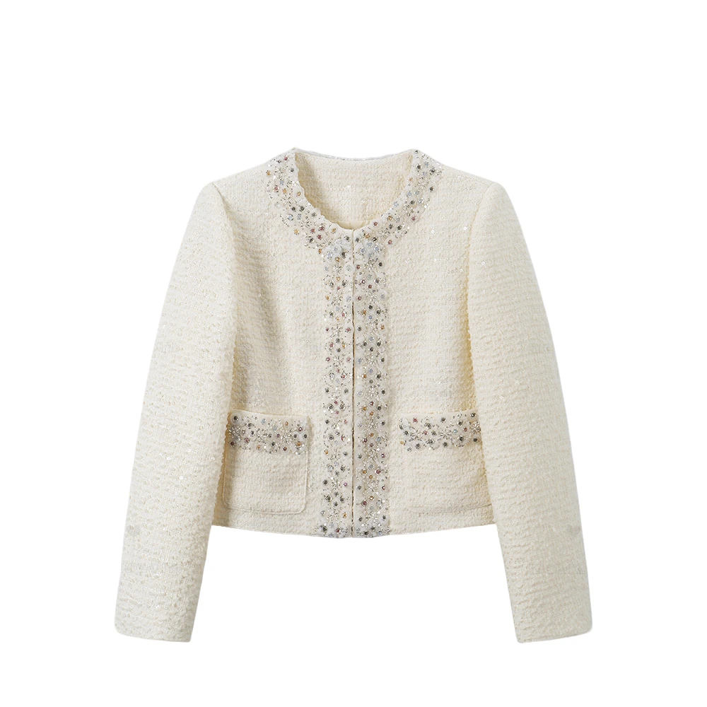 2025春季新款法式钉珠短款外套女586253