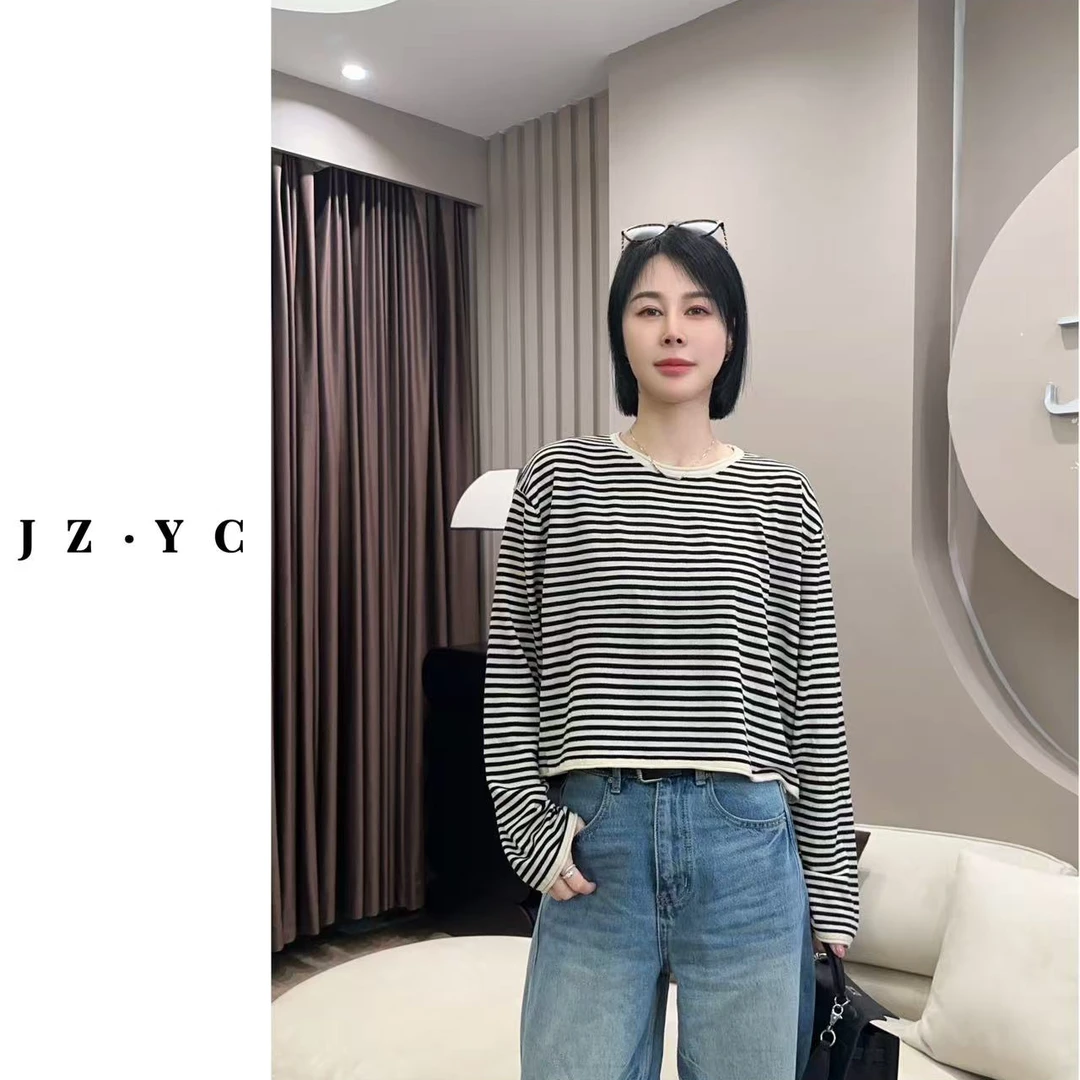 【洁子推荐 】2025早春新款251196经典复古细条纹毛衣JZYC