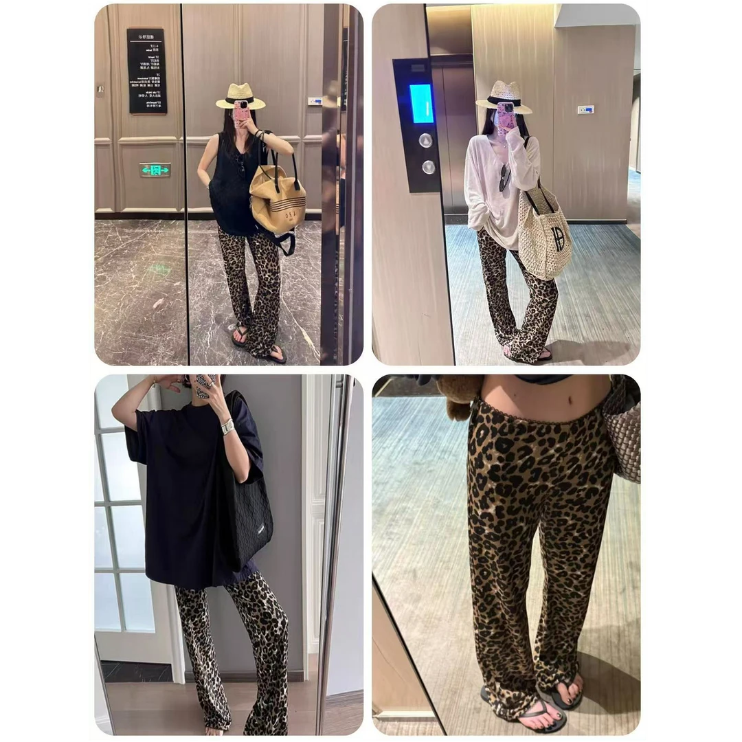 白白家-【格调单品】刚需品 凉爽亲肤脚口花边垂坠感豹纹裤#5660