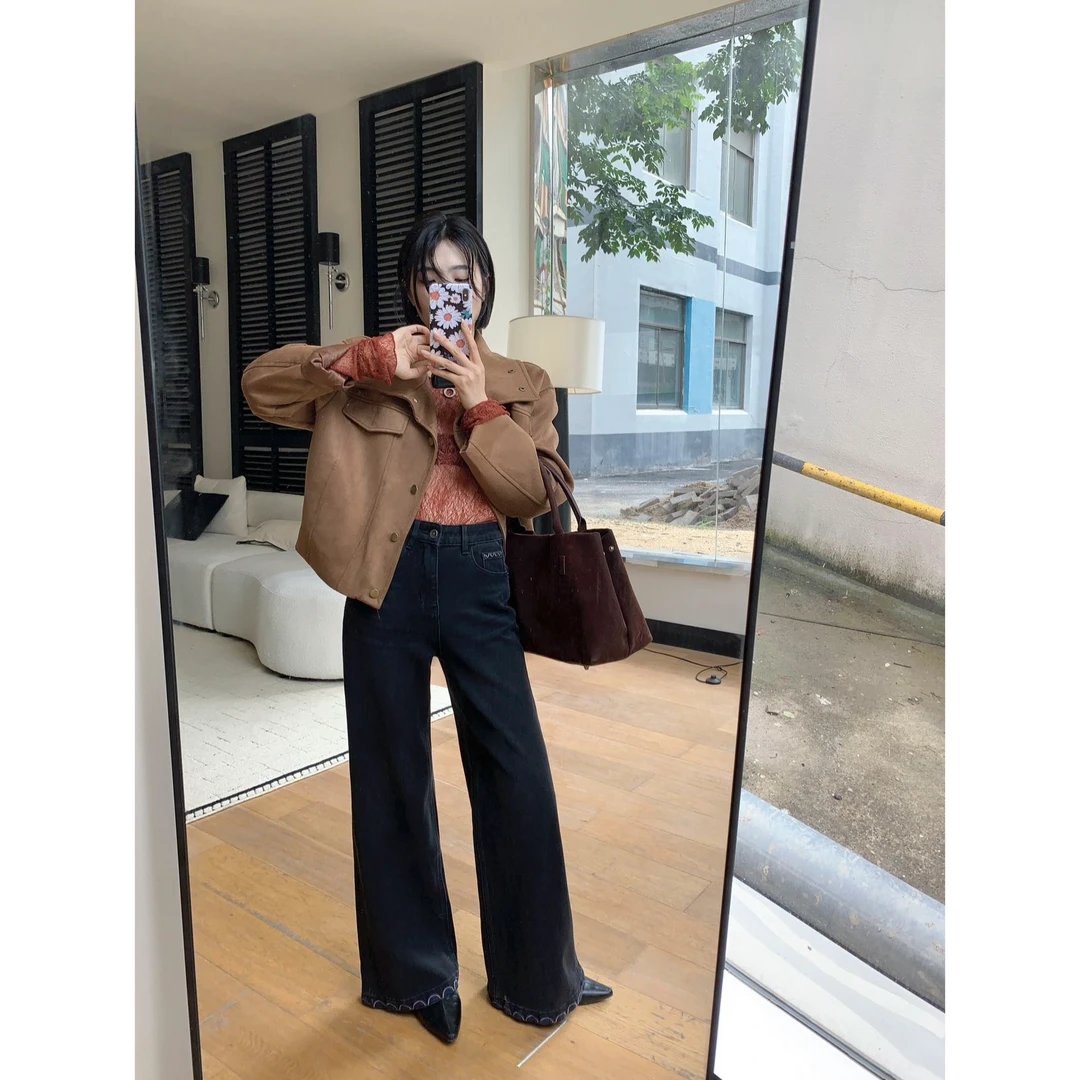 2025秋欧货新款小松菜25855四面弹直筒拖地裤阔腿裤喇叭牛仔裤女