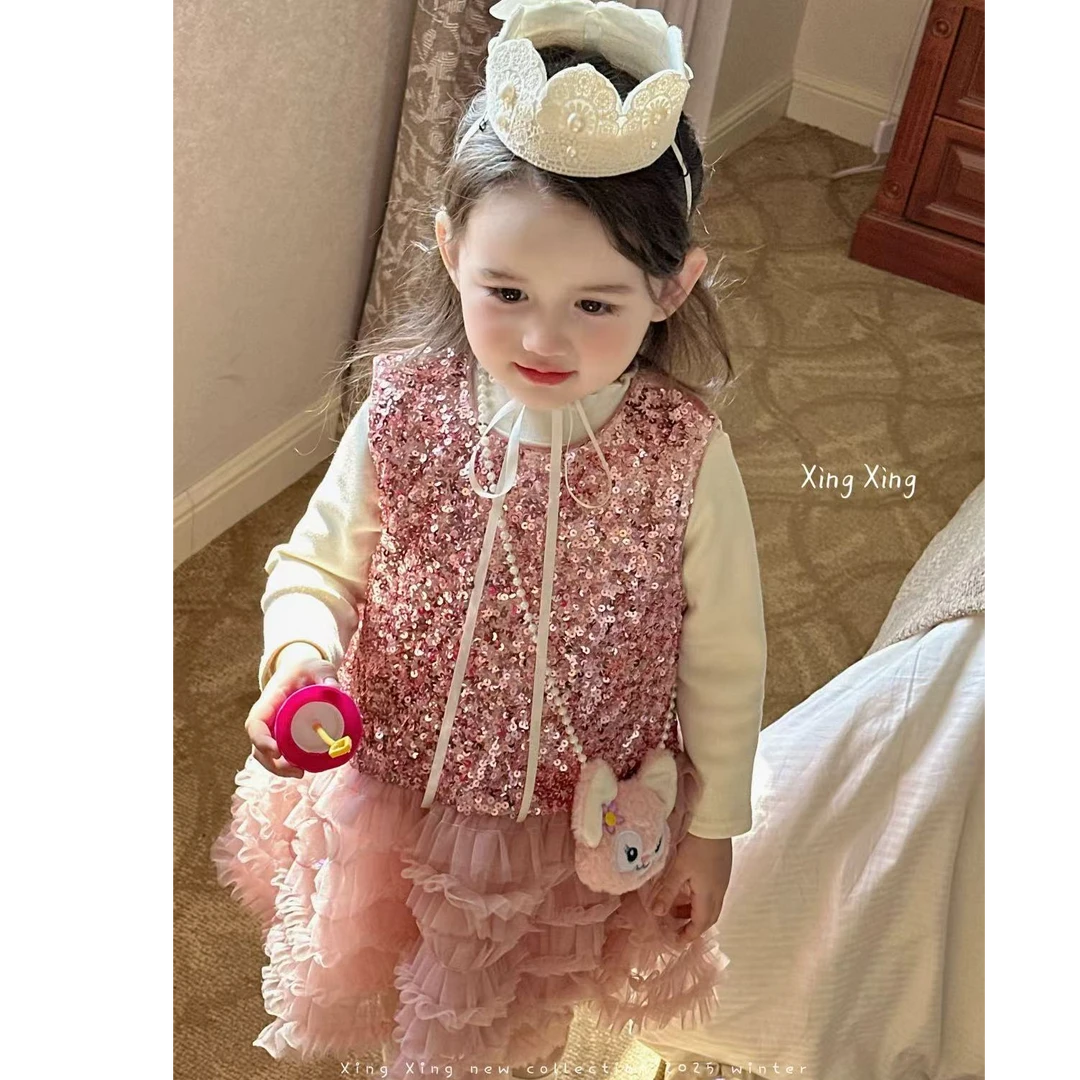 【小神彤专属】25冬季新款女童粉色亮片玲娜贝尔生日周岁公主连衣裙