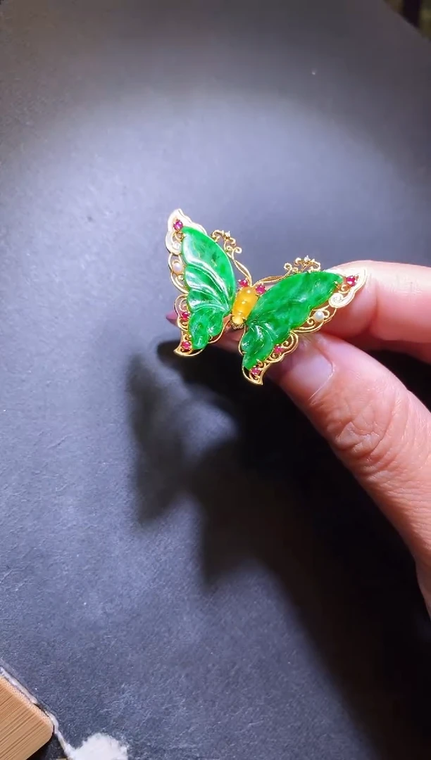 18K金镶嵌戒指翡翠翡翠花青戒指