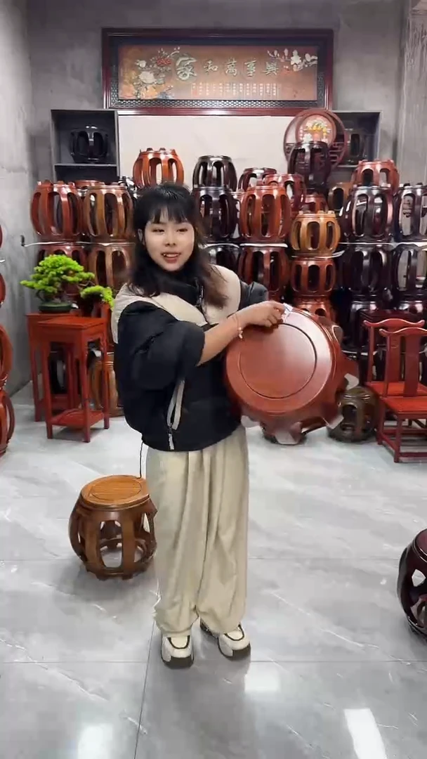 【闪购商品】花梨木类家具微瑕花梨色大号鼓凳19号