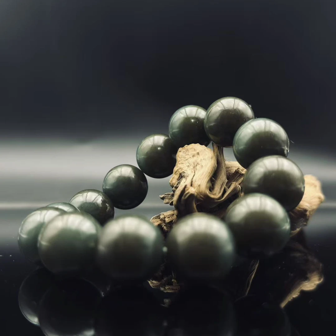 和田玉且末聚宝盆圆珠手串（卡18）2177