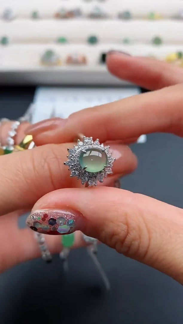 银S925镶嵌戒指翡翠66666666+9