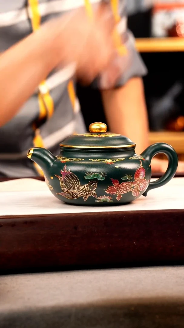 茶壶紫砂苏门答腊青 仿古 锦鲤珐琅彩