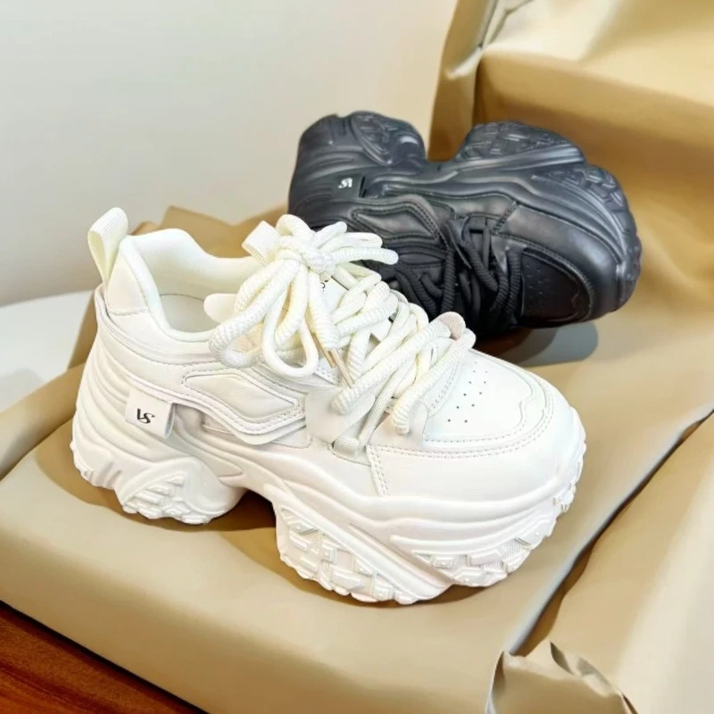 8公分增高厚底老爹鞋休闲风系带卡通风百搭运动鞋白鞋女士潮流ins