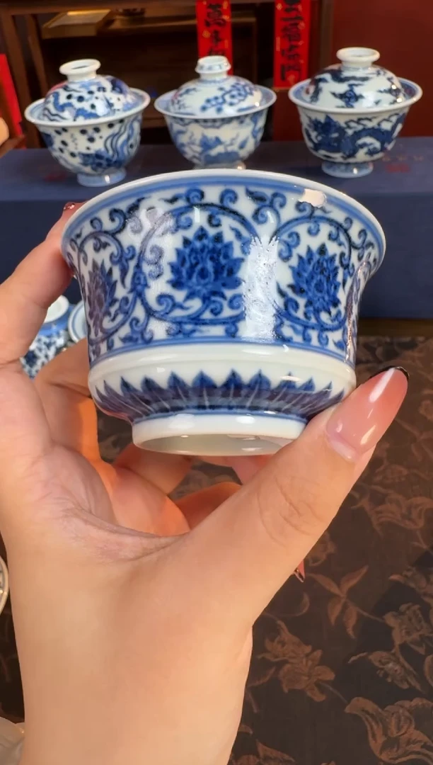 杯子愚拙造物双勾莲马蹄杯