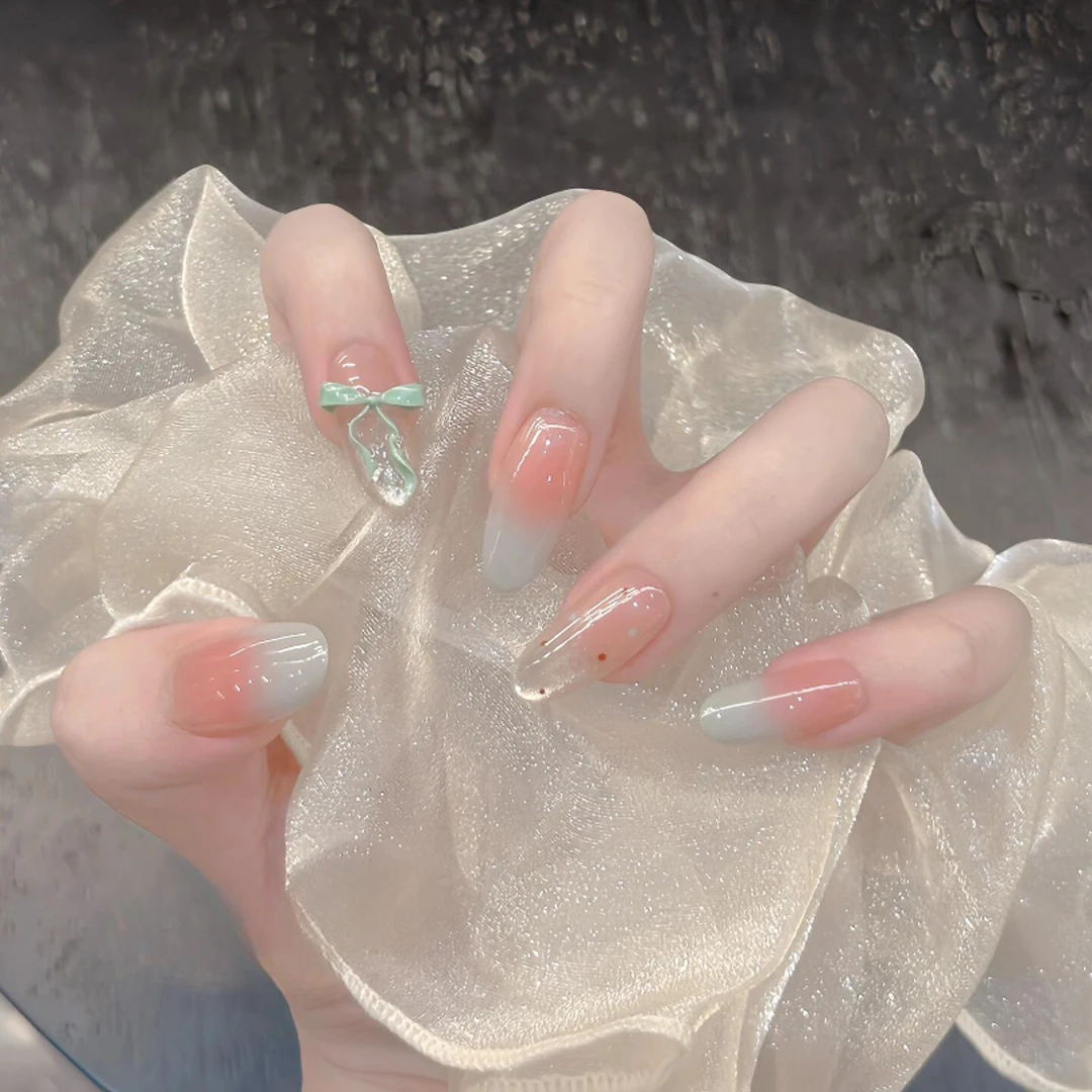【薄荷蝴蝶】初秋清透蝴蝶猫眼高颜值纯手工穿戴甲显白网红指甲片