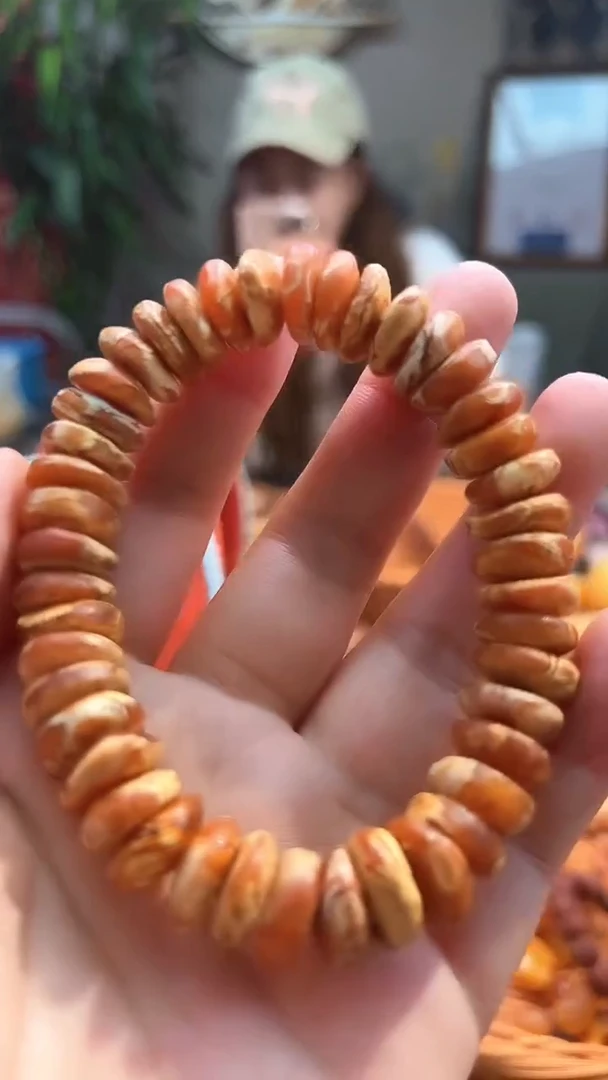 未镶嵌蜜蜡手链13+蜜蜡车轮片手串  单条