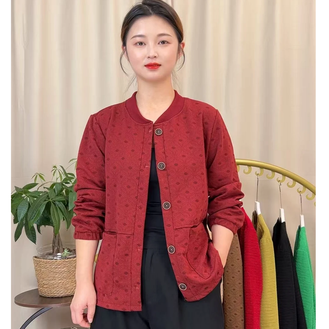 25年秋季新款立领提花双口袋洋气显瘦中老年妈妈装长袖上衣外套