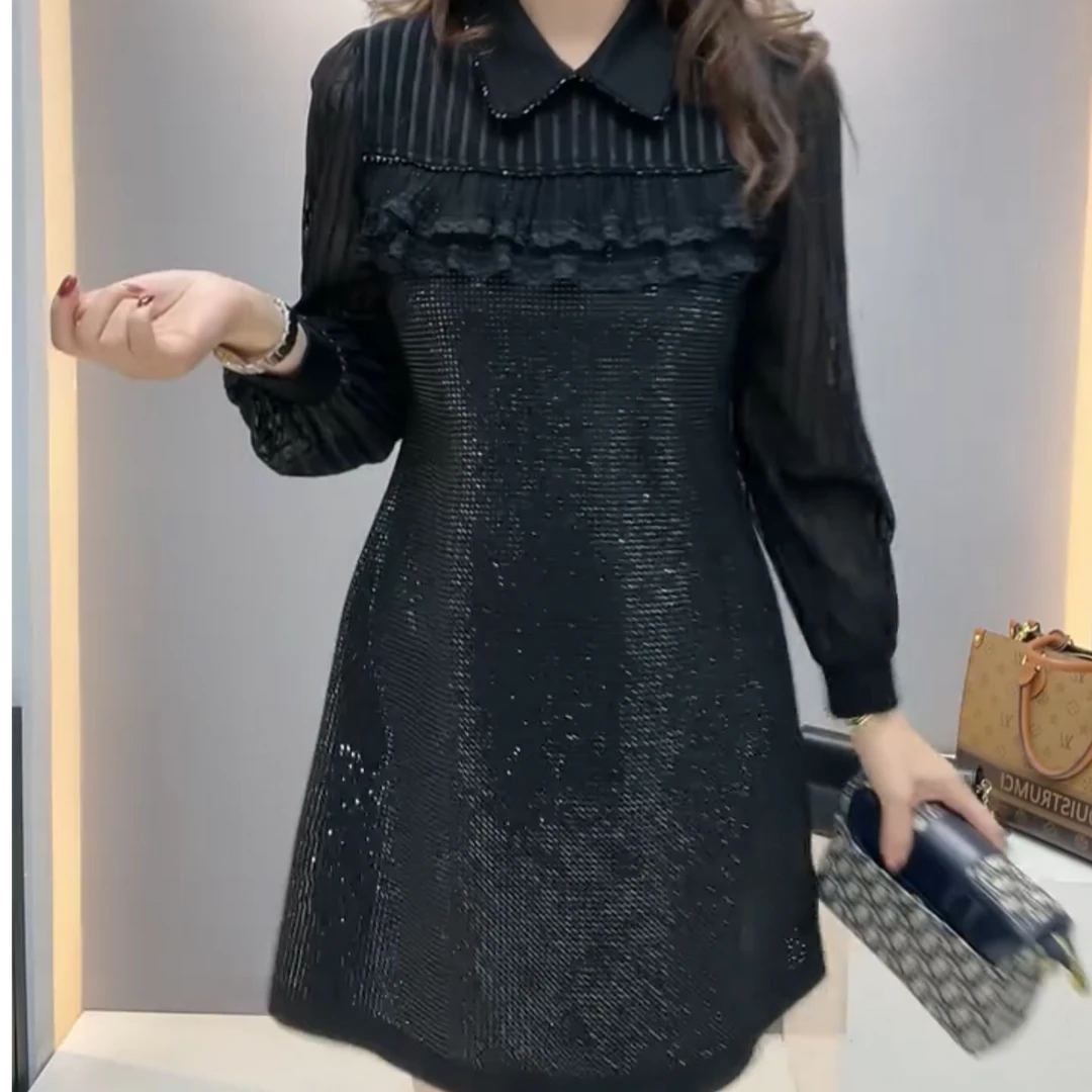 2025网红时尚气质洋气显瘦拼接重工中长款百搭女装连衣裙