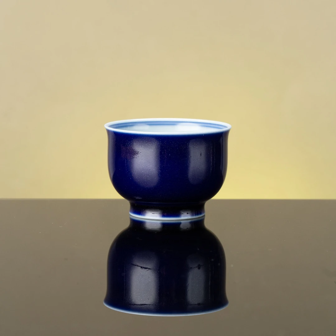 【新华网非遗紫砂专属】LXT86 久联陶瓷 霁蓝梅花杯 50cc景德镇瓷器