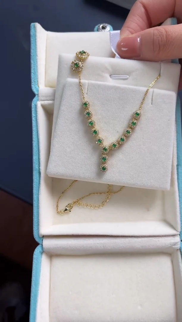 翡翠银S925镀金镶嵌耳饰（****味，项链+耳钩