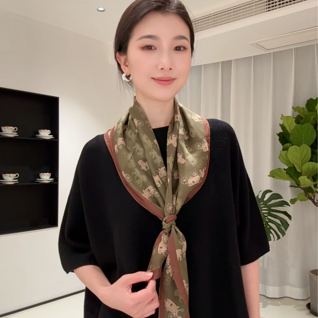 绿色马车丝羊毛菱形巾春夏薄款披肩披肩外搭洋气高档2025年新款