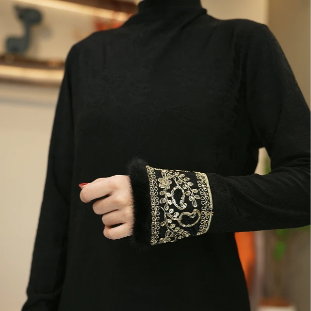 618冬季厚款新中式国风复古提花长袖打底衫修身显瘦内搭