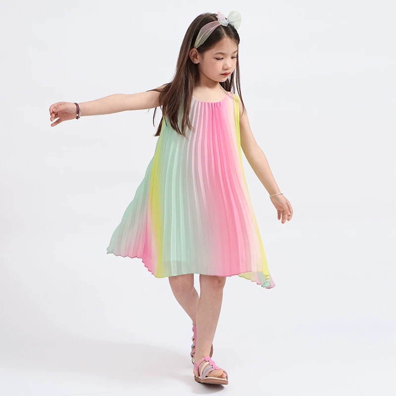 【彩虹渐变】独特时髦洋气女童连衣裙多巴胺裙子儿童新款百褶连衣裙