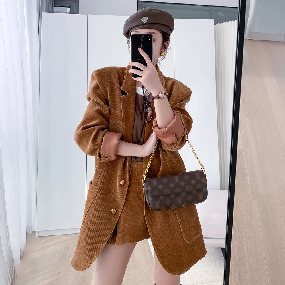 老钱风毛呢西装套装女2026春秋冬新款时尚气质复古西服裙子两件套