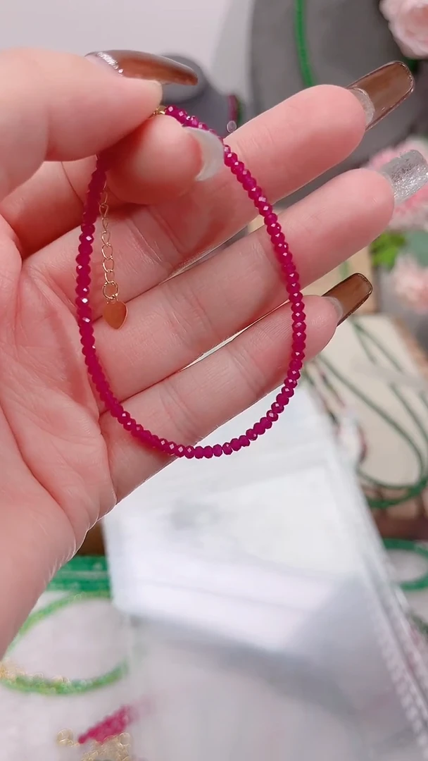 银S925镶嵌手链红宝石园刻55