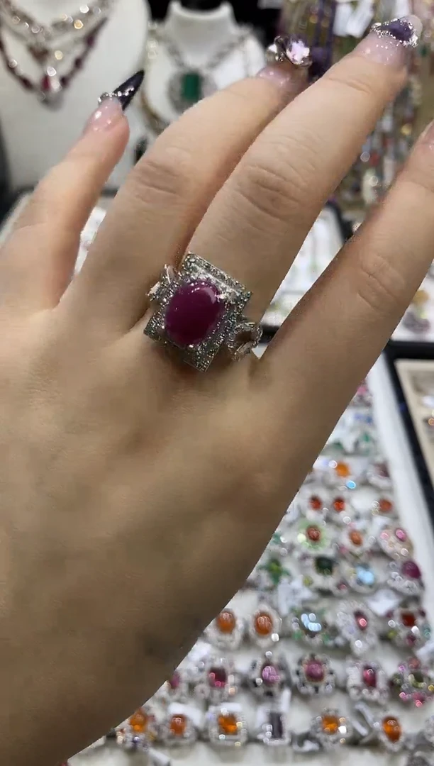 银S925镶嵌戒指定制红宝石楚楚珠宝中古甄选不退换