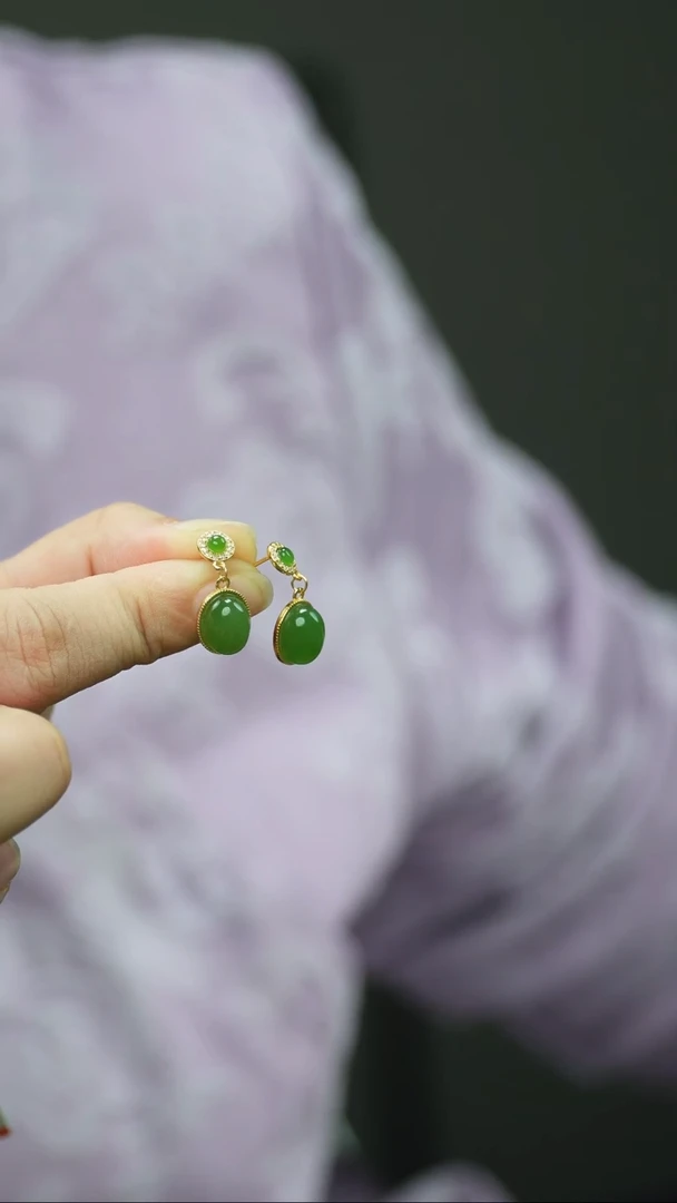 银S925镶嵌和田玉耳饰1