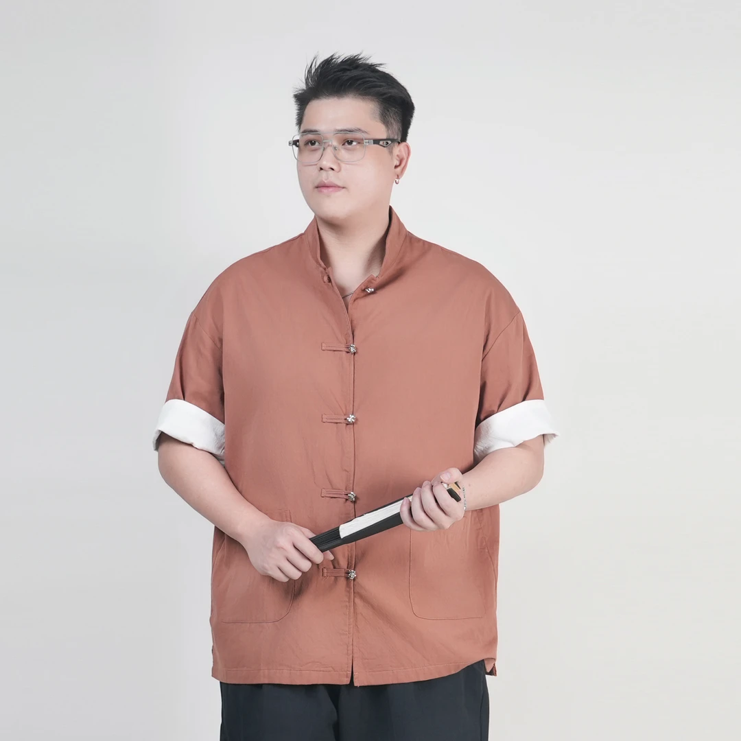 马丁叔叔2024夏季新款中国风麻感套装长裤宽松休闲百搭上衣006