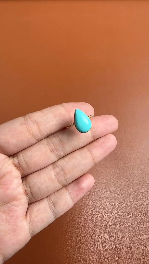 18K金镶嵌绿松石戒指18K金镶绿松水滴戒指 1.4g+