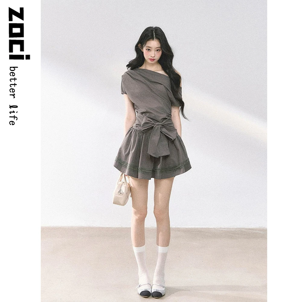 绝美法式高级感收腰显瘦连衣裙女夏季2025新款气质斜肩系带短裙子