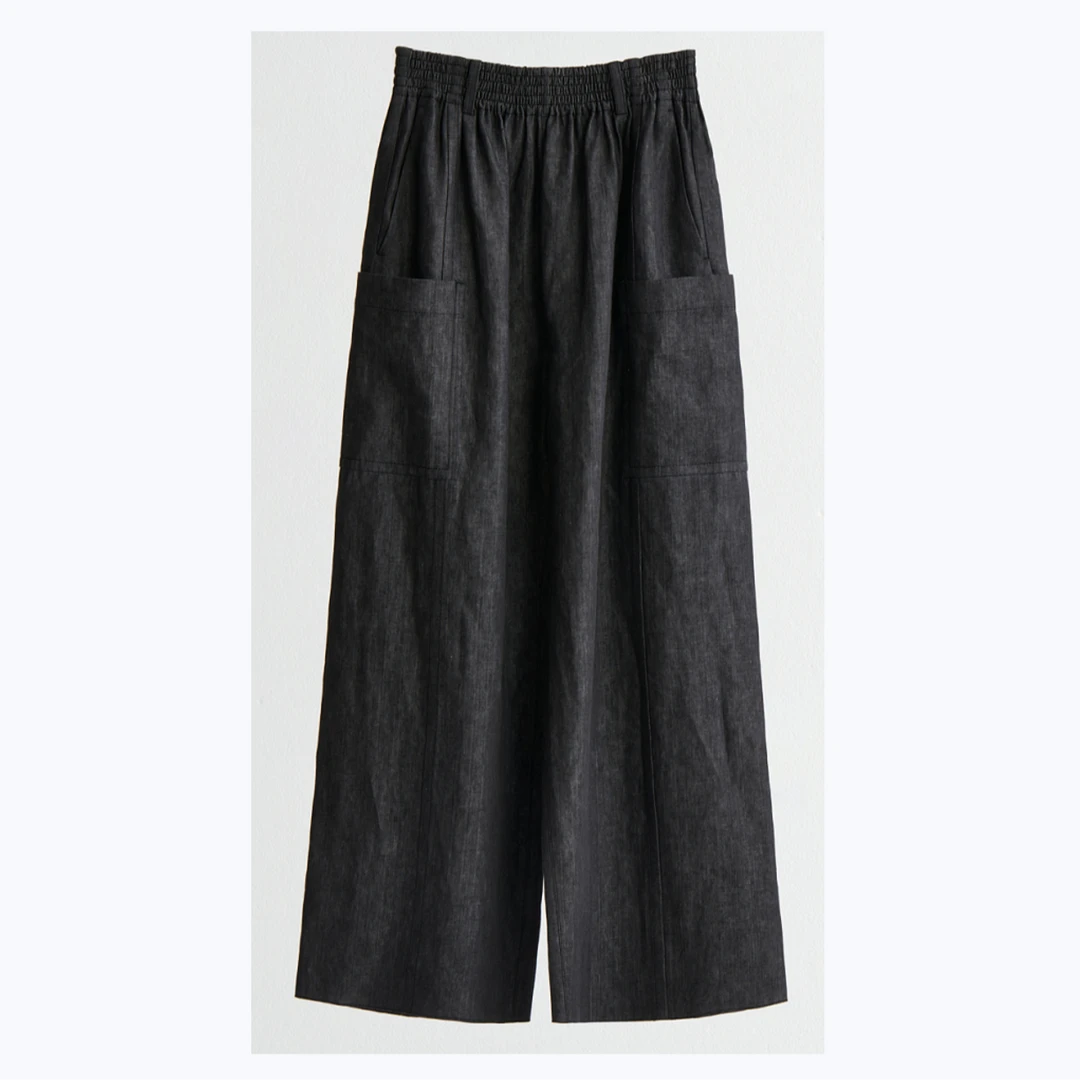 YMP014030YBLK【贵姐NICOLE】新款亚麻牛仔工装阔腿裤