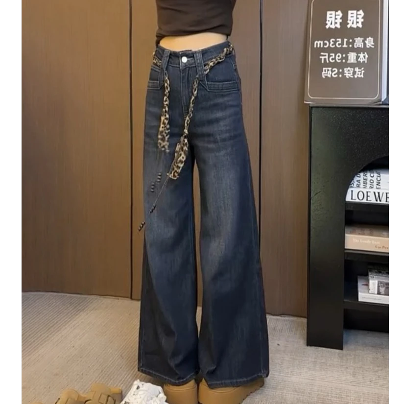 复古高腰显瘦阔腿微喇牛仔裤女秋季新款大码胖mm百搭洋气喇叭裤