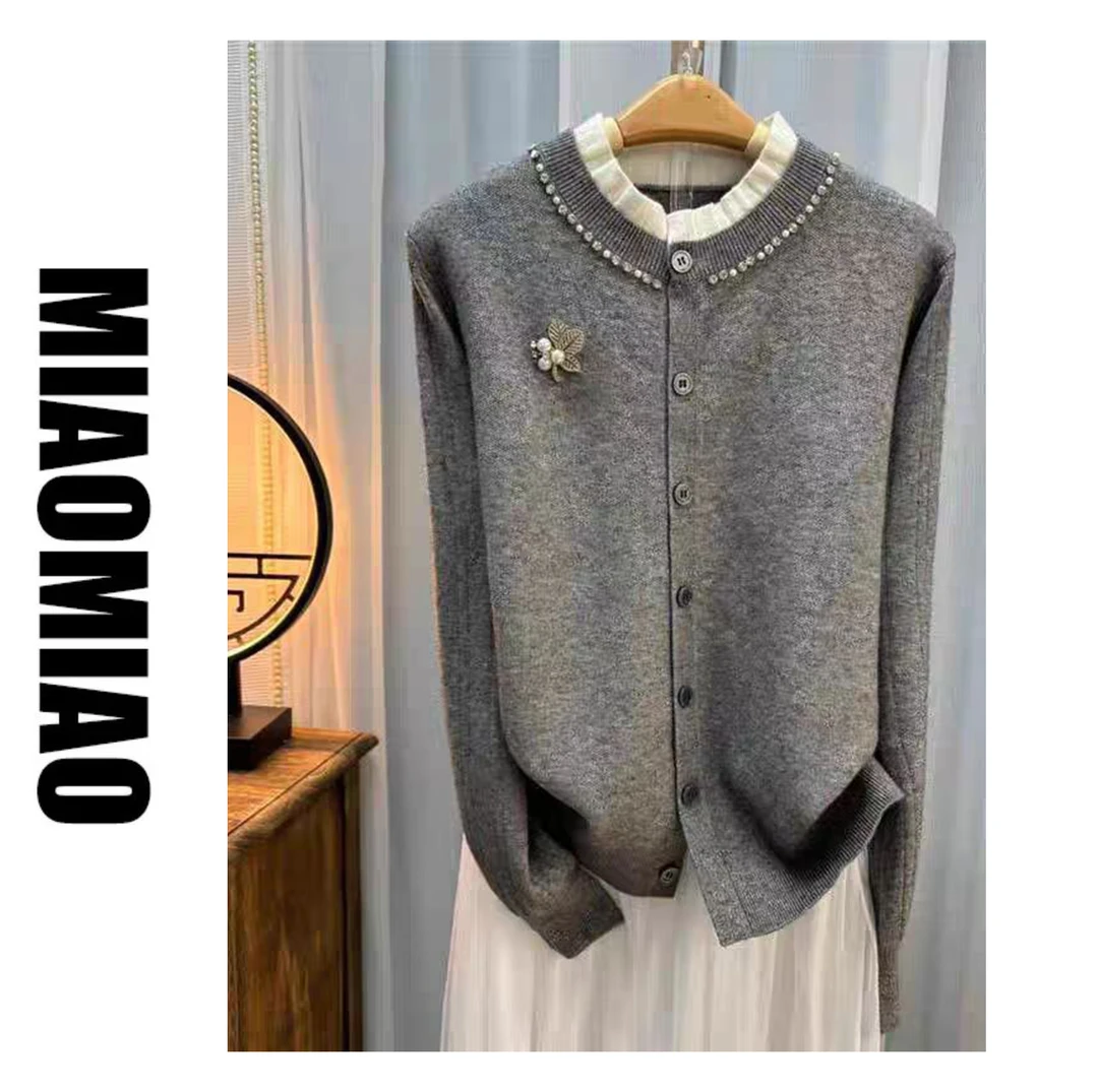 【大码lb】2500秋冬新款开衫外套百搭休闲针织时尚毛衫翻领加厚上衣