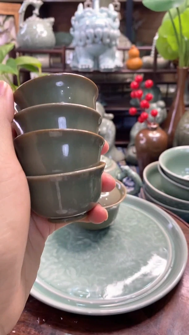 耀州窑 瑕疵 处理黑泥素面小茶杯 【4只】