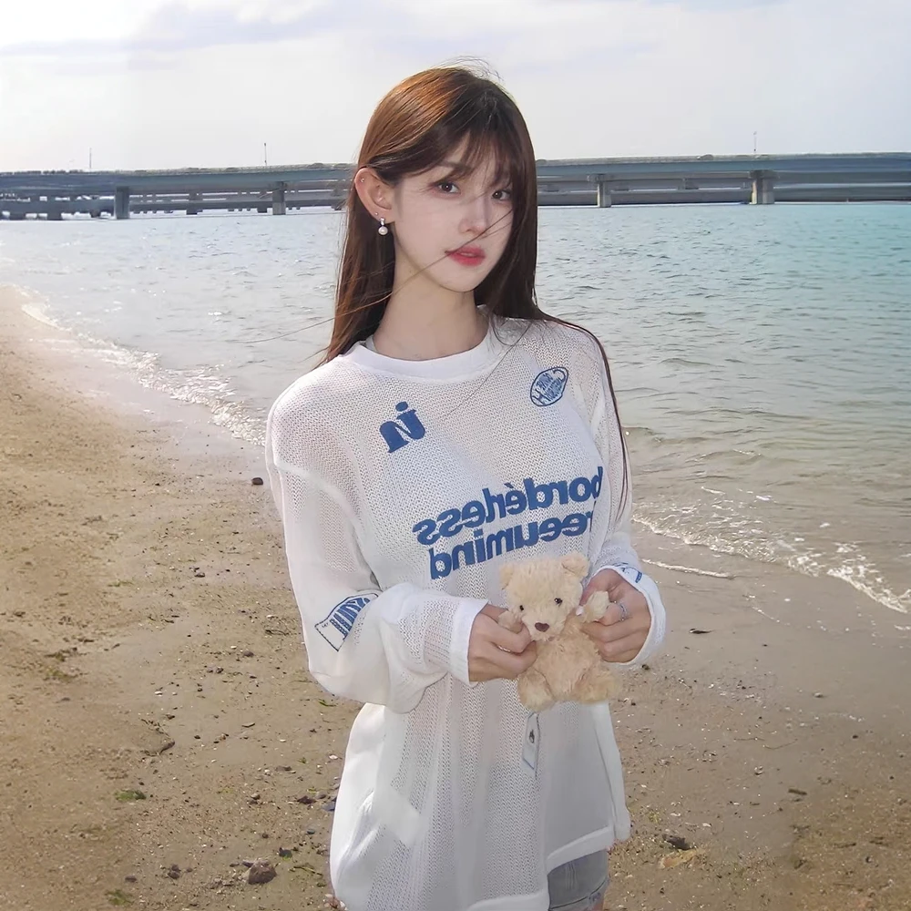 辣妹镂空长袖罩衫女薄款夏季外搭宽松针织衫百搭显瘦潮牌防晒上衣