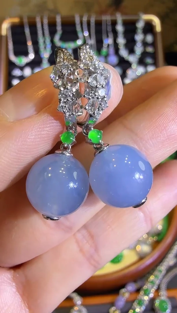 【闪购商品】翡翠耳饰18K金镶嵌冰种紫罗兰珠珠耳坠