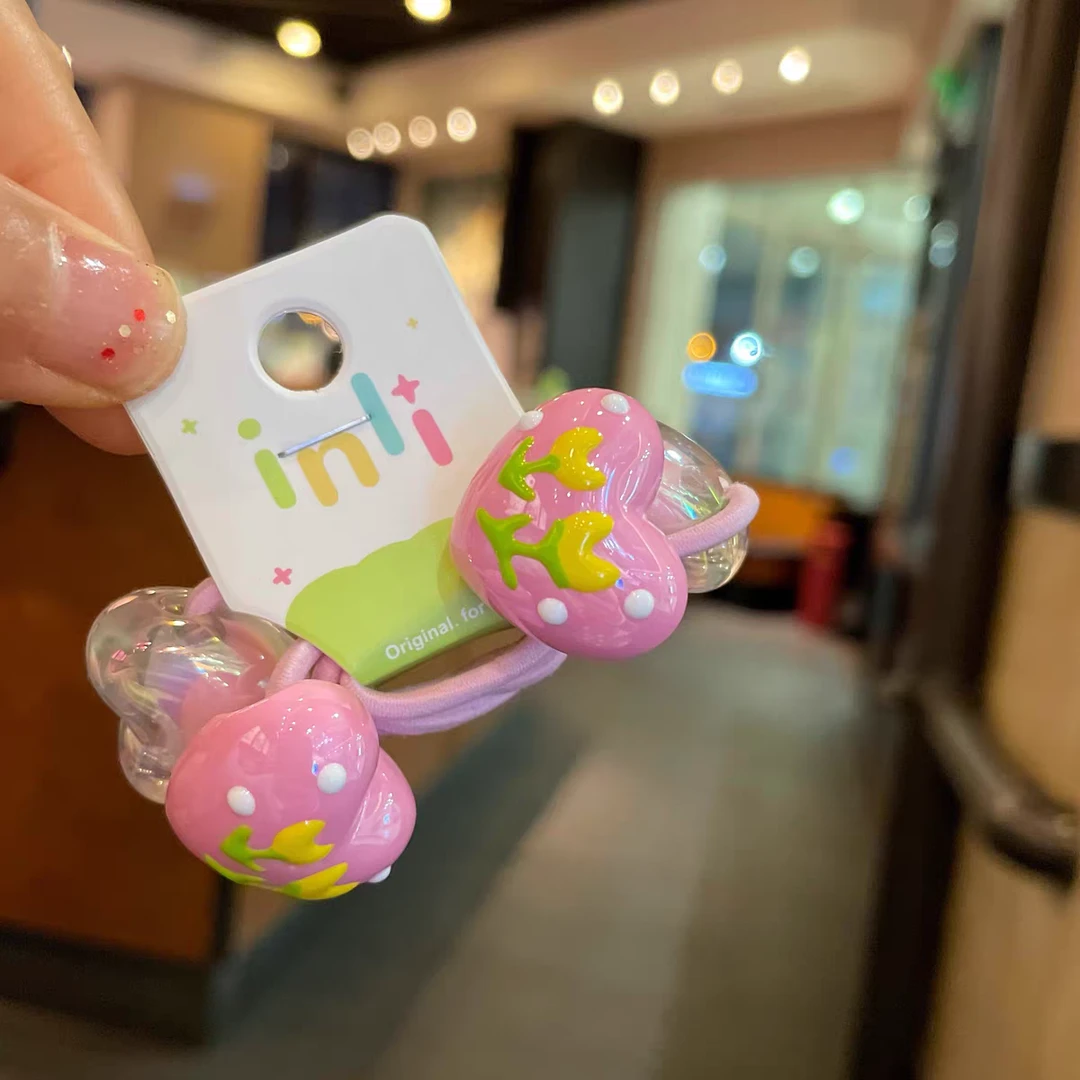 A-6461  jl  一对粉色爱心郁金香彩绘高弹力耐用绕绕头绳    发圈