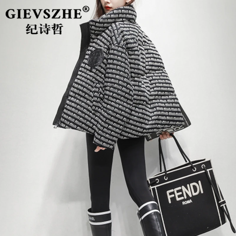 纪诗哲鹅绒羽绒服女2025年新款冬装潮流印花立领保暖鹅绒服短外套