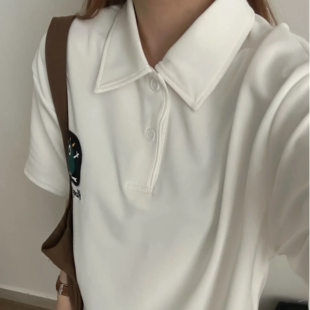 25夏装新款白色翻领男女polo衫潮款休闲上衣凉感简约短袖情侣装