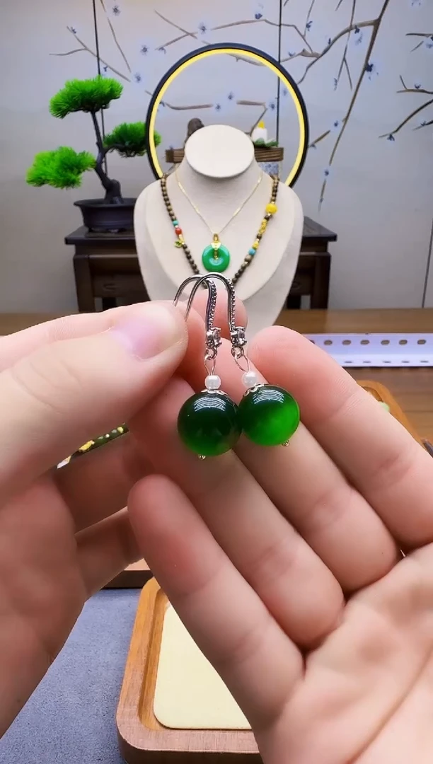 碧玺猫眼耳饰银S925镶嵌E90