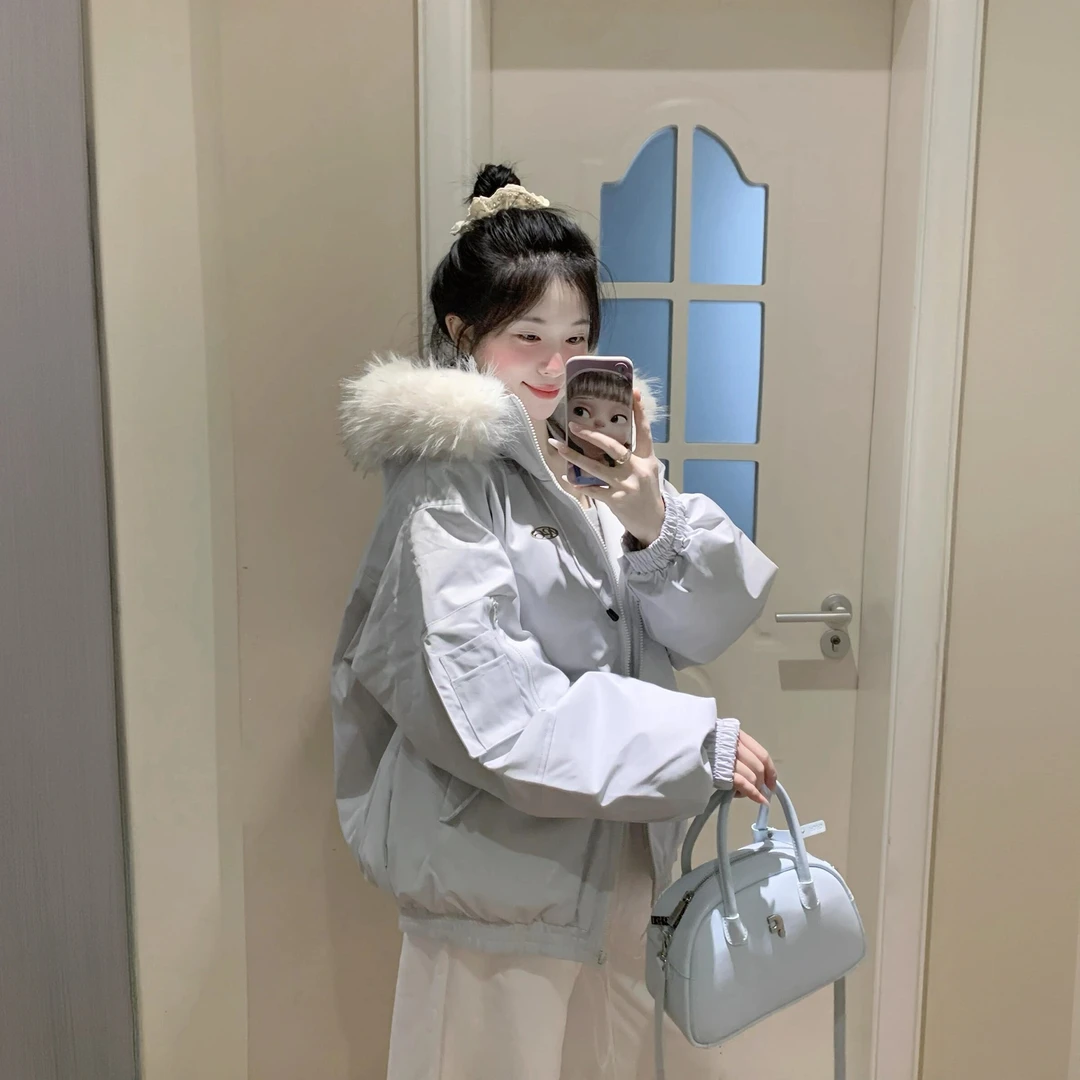 派克服冬季毛领加厚棉衣棉服女露思同款2025新款夹棉棉袄潮外套