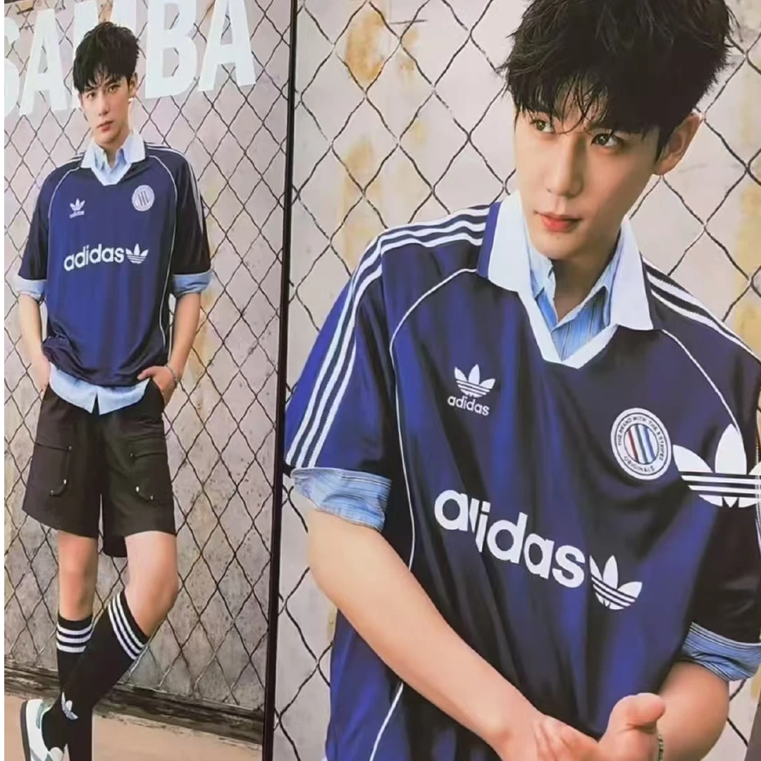 Adidas三叶草JERSEY SS休闲足球风运动短袖球衣KC0127 KC0128时尚