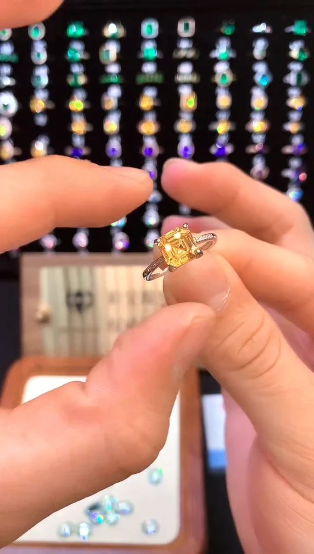 黄晶戒指银S925镶嵌......