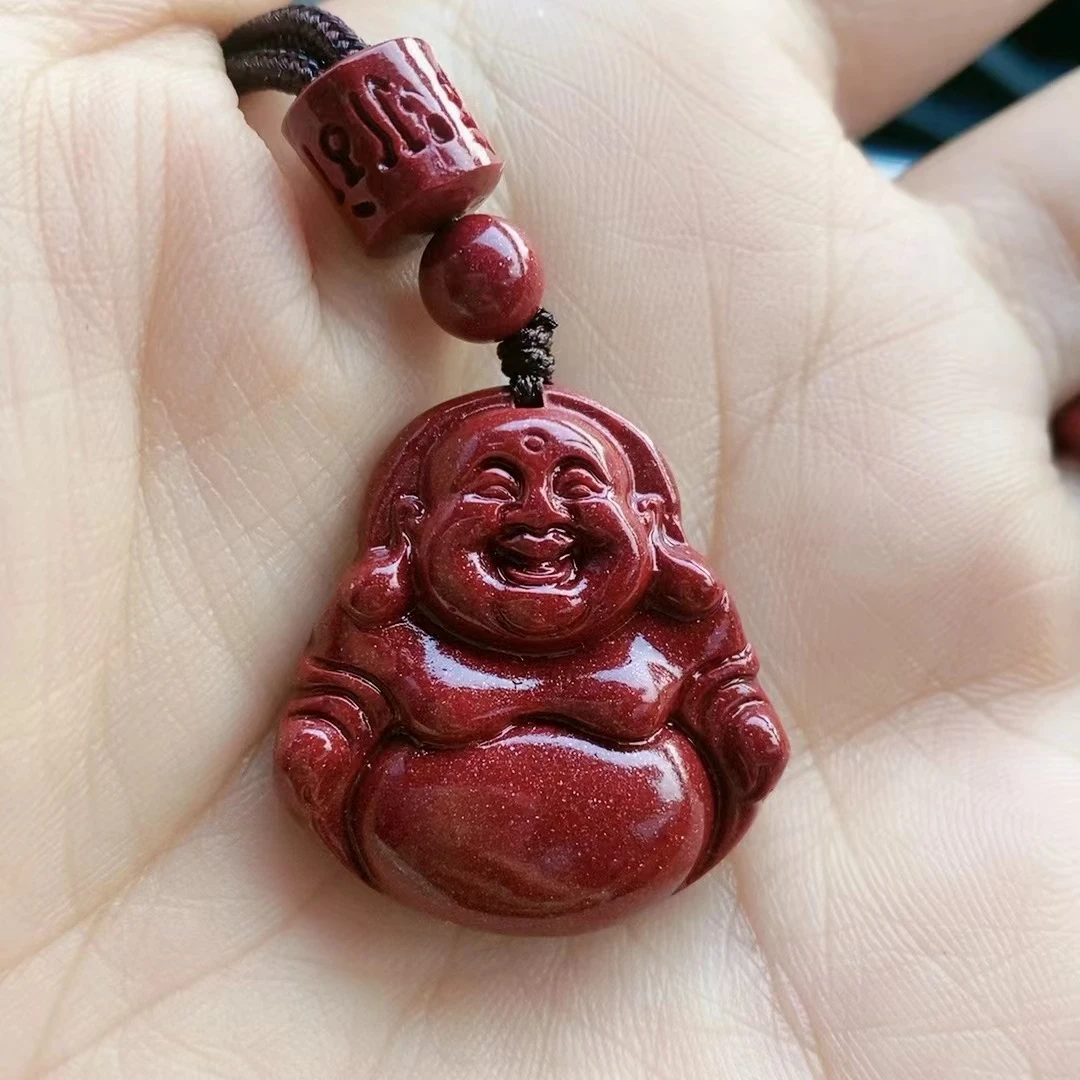 含辰砂工艺品朱砂 辰砂高含量紫金砂弥勒佛吊坠中