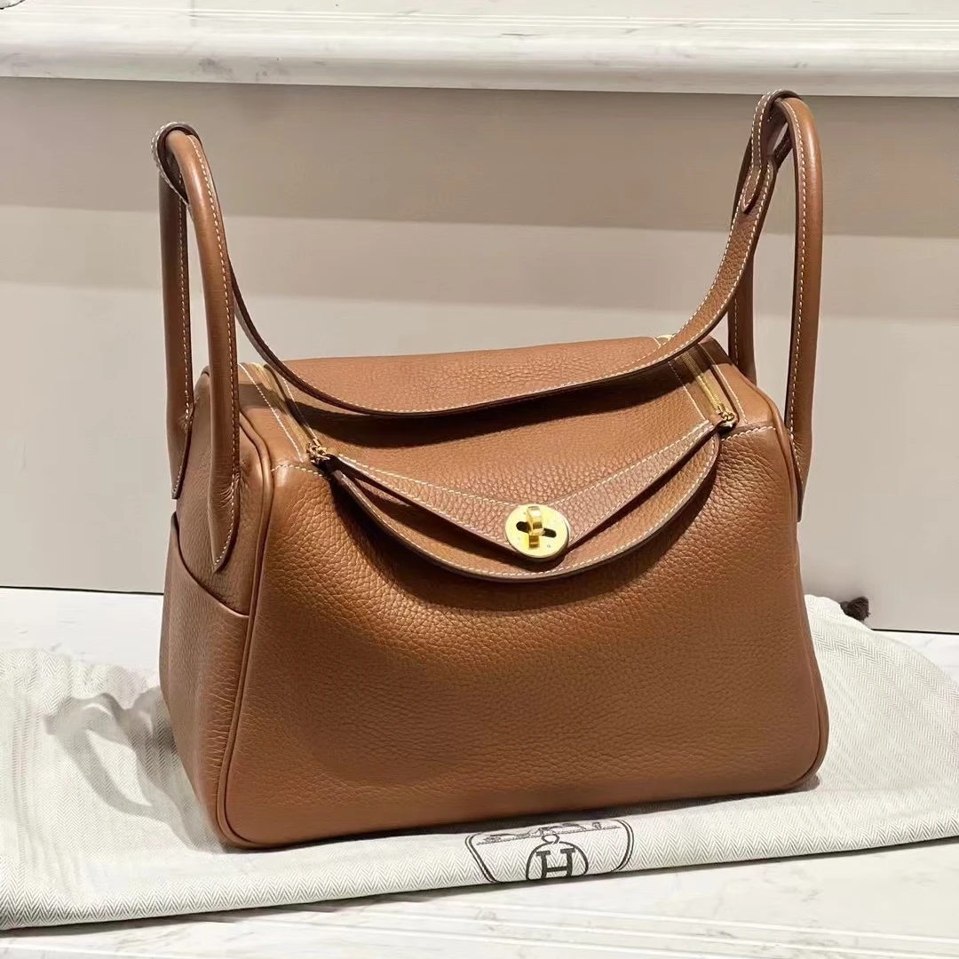 未使用 Hermes/爱马仕 小花6欢 lindy 金棕色 TC皮  Z刻 金扣包